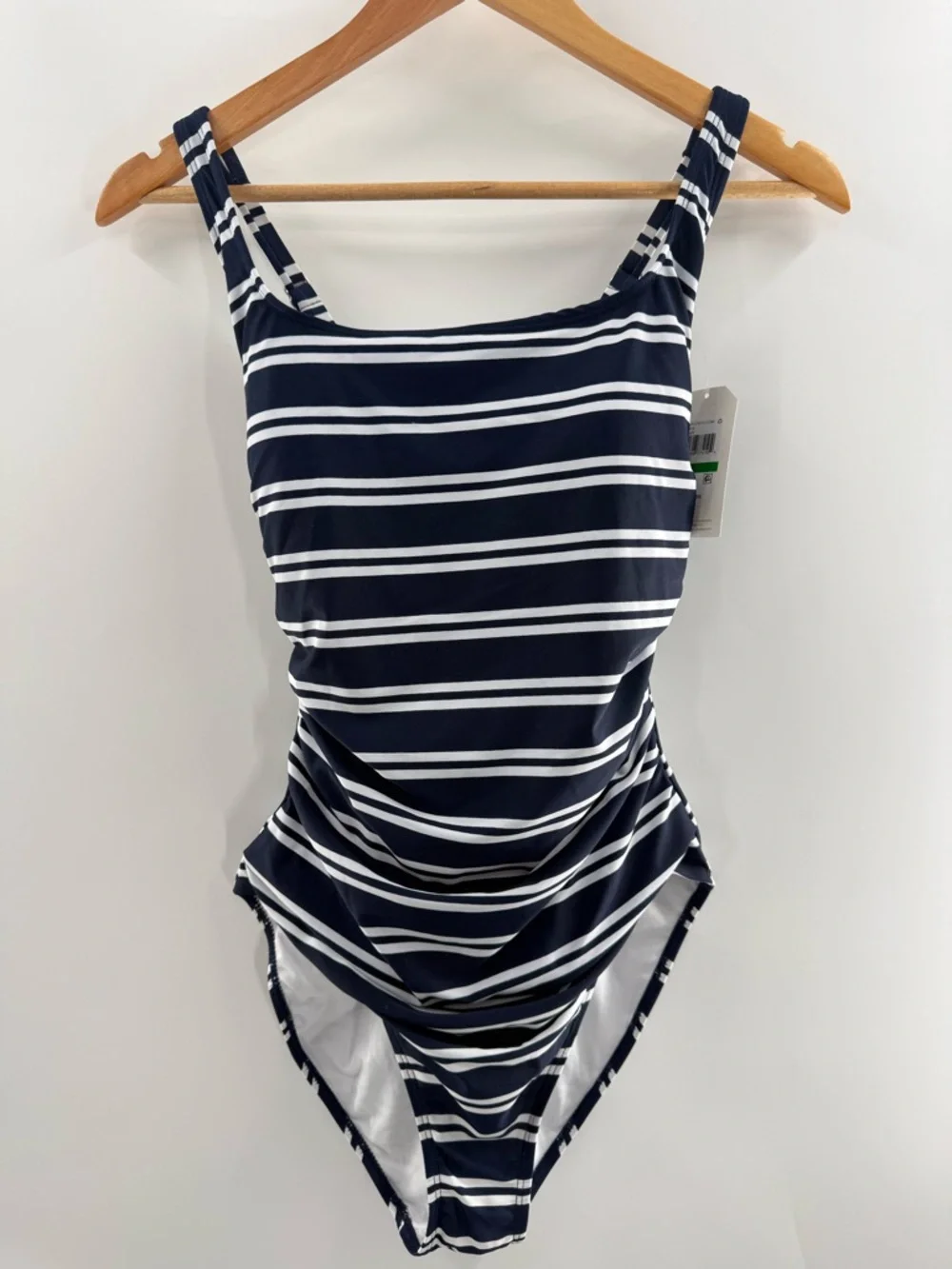 NWT Nautica Navy White Striped Nautical One Piece Cape Cod Swimsuit Size Large - Picture 2 of 14